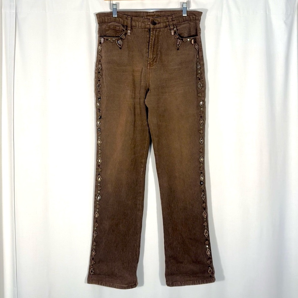 Vintage Diane Gilman Beaded Brown Denim Pants